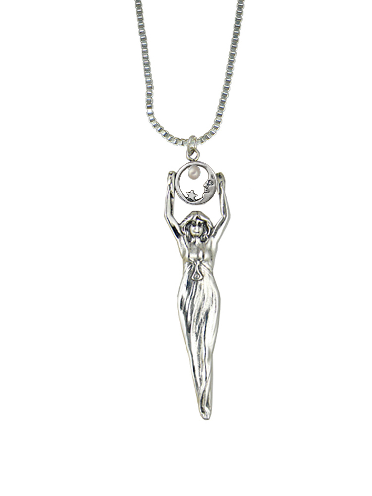 Sterling Silver Moon Goddess Pendant With Cultured Freshwater Pearl